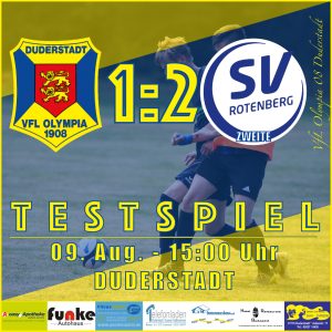 Mehr über den Artikel erfahren Spielbericht – Testspiel – VfL Oly. 08 Duderstadt v SV Rotenberg II– 1:2 – 09.08.2020