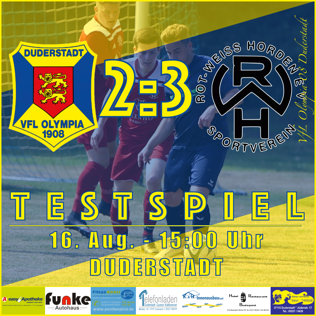 Mehr über den Artikel erfahren Spielbericht – Testspiel – VfL Oly. 08 Duderstadt v SV RW Hörden – 2:3 – 16.08.2020