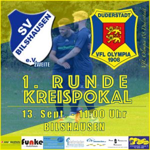 Mehr über den Artikel erfahren Vorbericht – 1. Runde Kreispokal – SV Bilshausen II v VfL Oly. 08 Duderstadt – 13. Sept. 2020