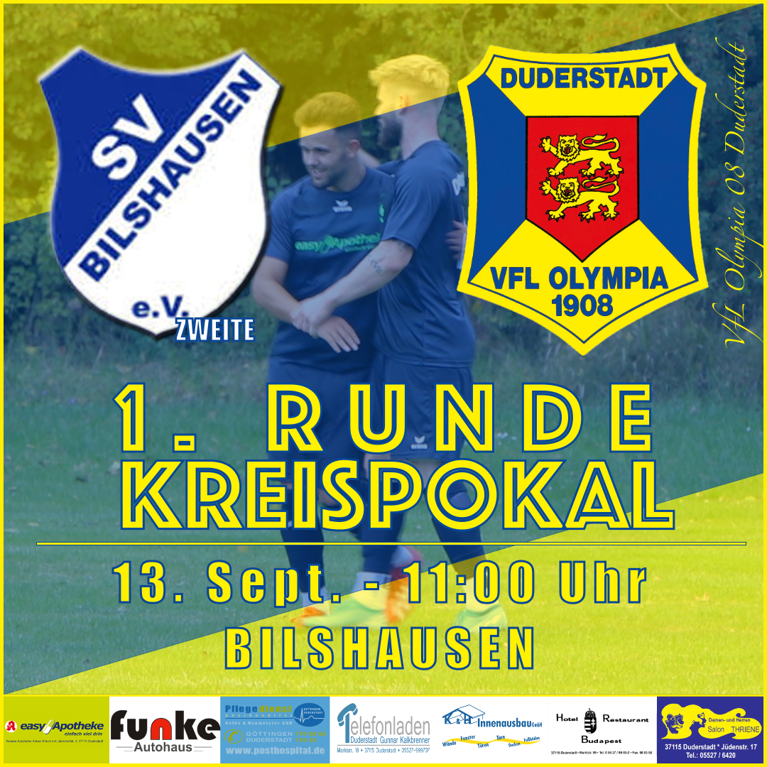 Mehr über den Artikel erfahren Vorbericht – 1. Runde Kreispokal – SV Bilshausen II v VfL Oly. 08 Duderstadt – 13. Sept. 2020