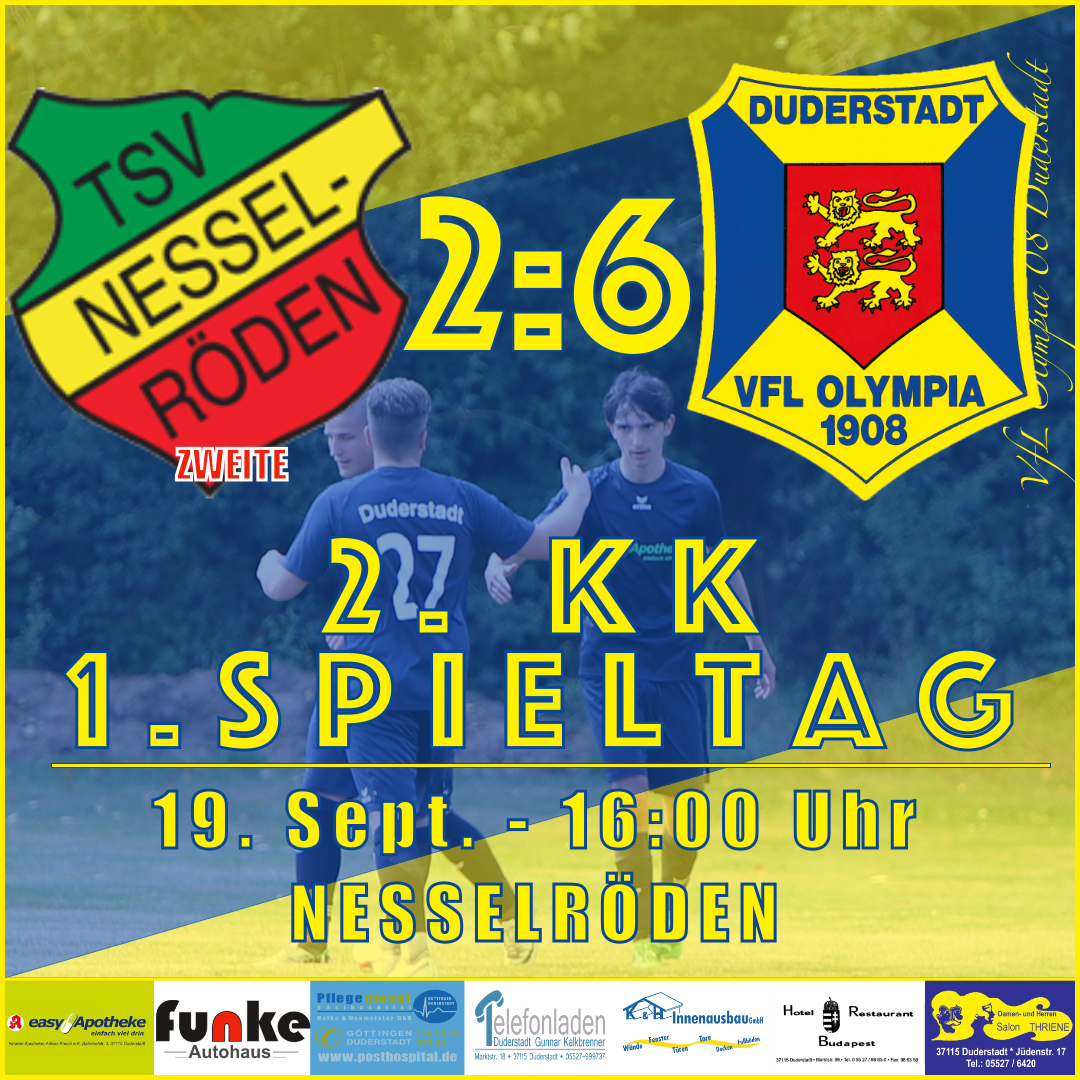 Mehr über den Artikel erfahren Spielbericht – 1. Spieltag 2. KK – TSV Nesselröden II v VfL Oly. 08 Duderstadt – 2:6 – 19.09.2020