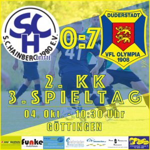 Mehr über den Artikel erfahren Spielbericht – 3. Spieltag 2. KK – SC Hainberg III v VfL Oly. 08 Duderstadt – 0:7 – 04.10.2020