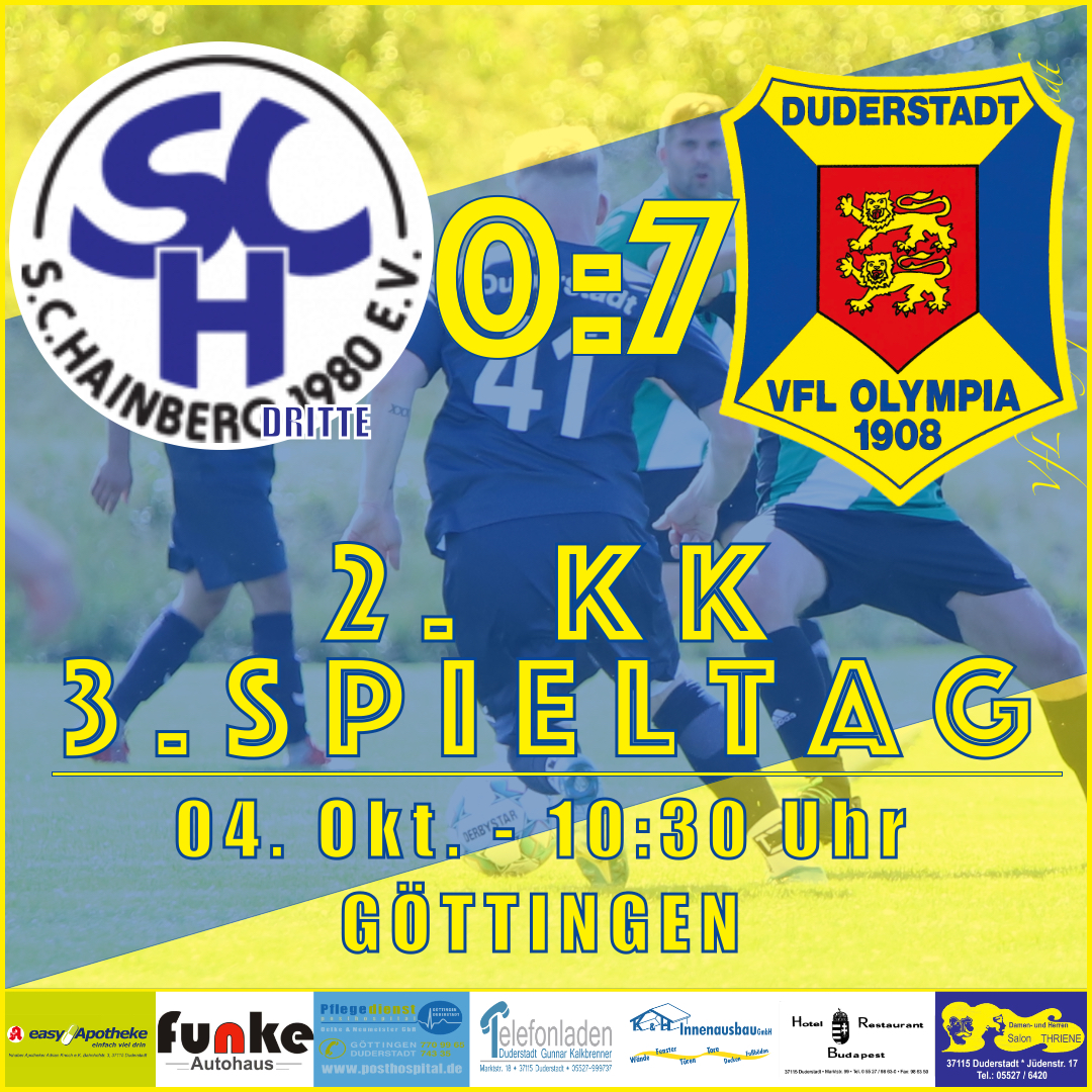 Mehr über den Artikel erfahren Spielbericht – 3. Spieltag 2. KK – SC Hainberg III v VfL Oly. 08 Duderstadt – 0:7 – 04.10.2020