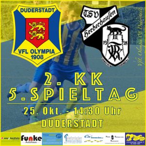 Mehr über den Artikel erfahren Vorbericht – 5. Spieltag/ 2. KK – VfL Oly. 08 Duderstadt v SG Herberhausen/Roringen – 25. Okt. 2020
