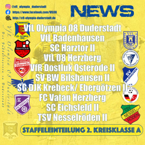 Mehr über den Artikel erfahren Staffeleinteilung 2. Kreisklasse A