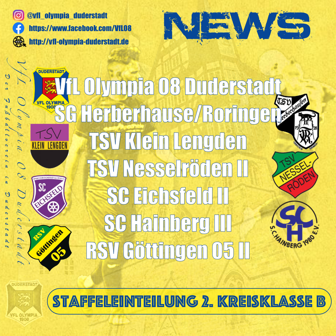 Mehr über den Artikel erfahren Staffeleinteilung 2. Kreisklasse B